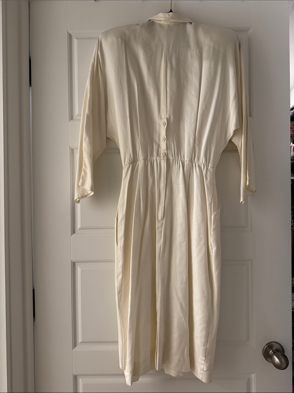 Vintage 80s Rabbit Rabbit Rabbit Designs Ivory Rayon Draped Batwing Dress 6 - Picture 9 of 11